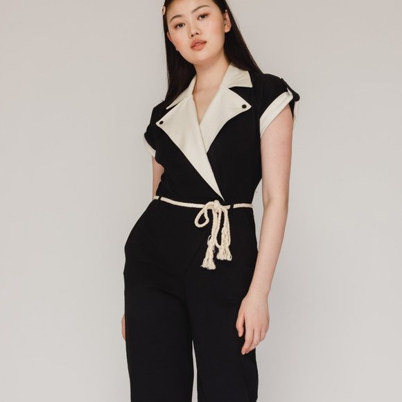 Wknd Nation Pants - WkndNation The Game On Jumpsuit black & white 100% cotton